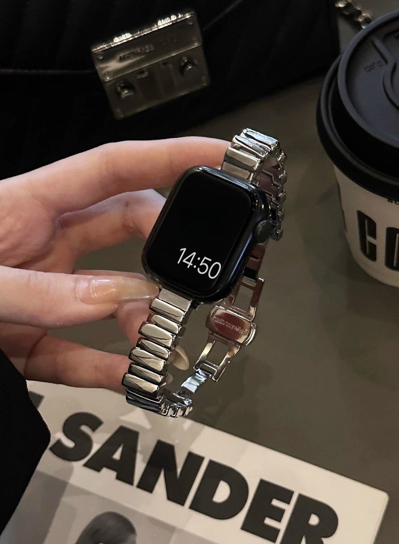 BESTPEAK Apple Watch bands 2 Pack  irregular metal thin butterfly buckle Bands Compatible with Apple Watch Band 38mm 40mm 41mm , Adjustable Magnetic Metal Strap Thin Waterproof Wristbands Compatible with iWatch Apple Watch Series11 10 8 7 6 5 4 3 2 1（41/40/38/42mm（Series 11/10）2pcs-silver and rose gold - Image 2